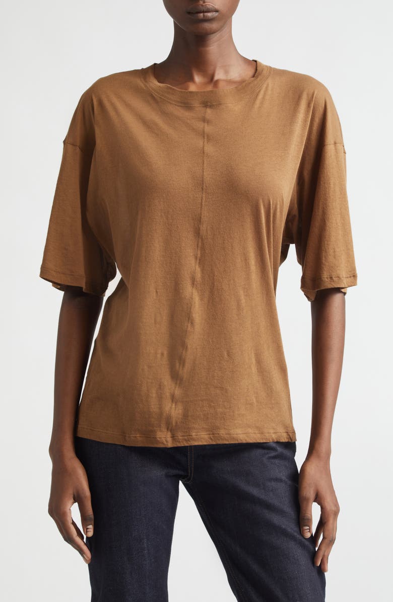 Saint Laurent Oversize Cotton T-Shirt, Main, color, Caramel