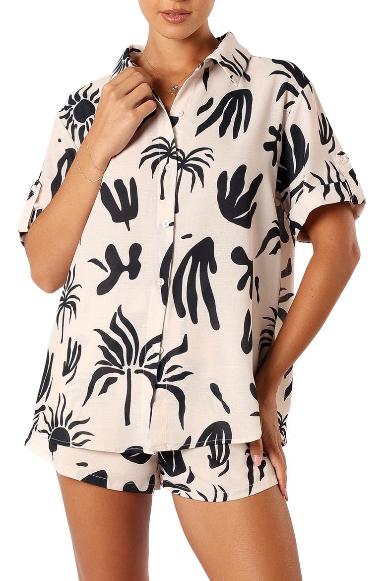 Sawyer Short Sleeve Button-Up Shirt, Main, color, BEIGE BLACK