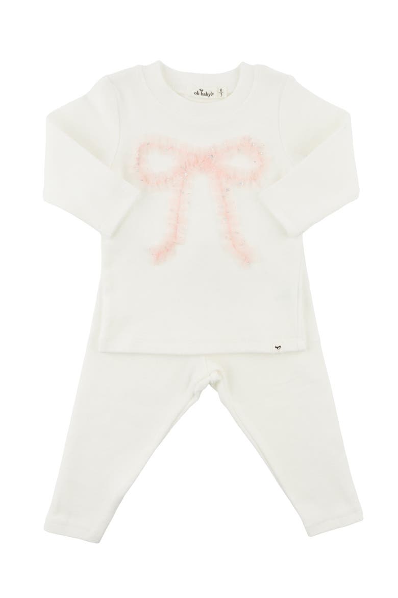 Ruffle Bow Pink Silver-Fleck Tulle Two Piece Set, Main, color, Cream
