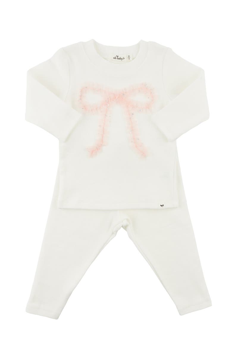 oh baby! Ruffle Bow Pink Silver-Fleck Tulle Two Piece Set, Main, color, Cream