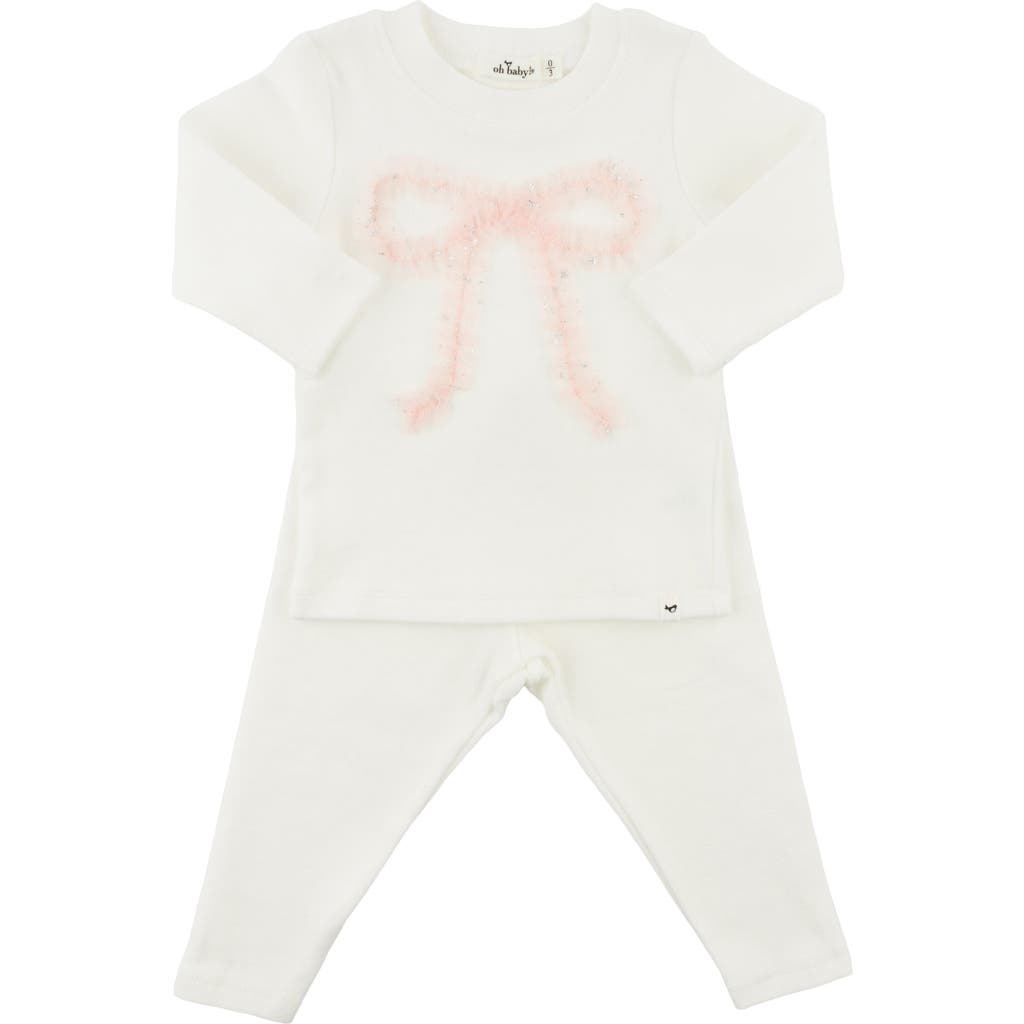 Shop Oh Baby ! Ruffle Bow Pink Silver-fleck Tulle Two Piece Set In Cream