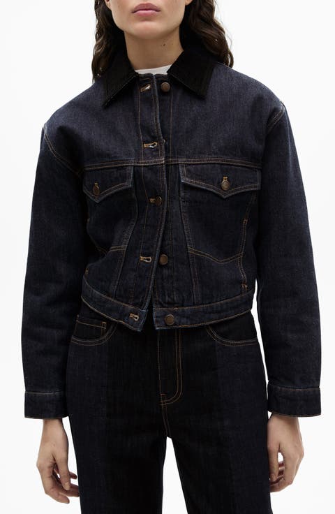 Corduroy Collar Crop Denim Jacket
