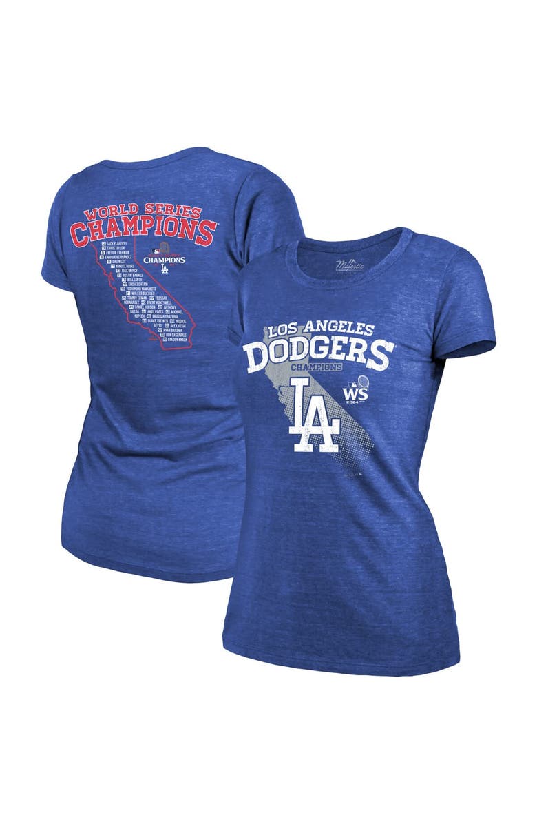 Majestic Threads Women's Majestic Threads Royal Los Angeles Dodgers 2024 World Series Champions Tri-Blend Roster T-Shirt, Alternate, color, 