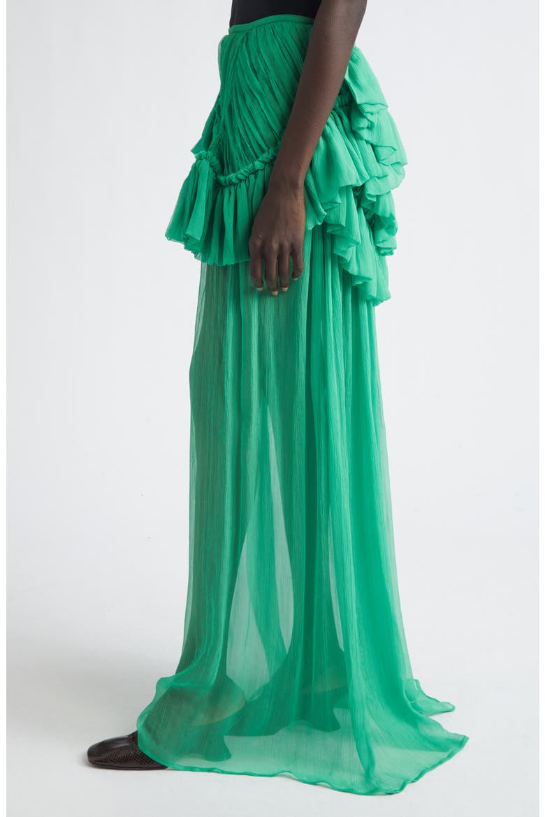 Washed Mousseline Silk Ruffle Maxi Skirt, Alternate, color, GREEN