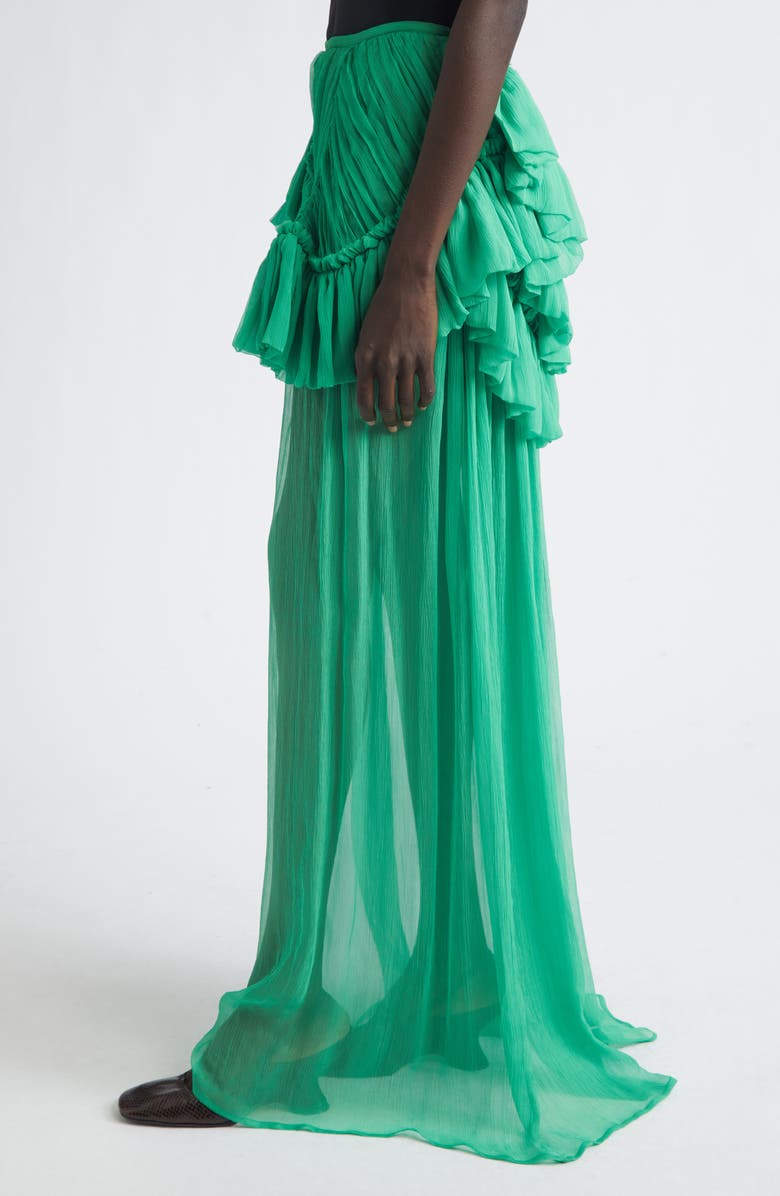 Dries Van Noten Washed Mousseline Silk Ruffle Maxi Skirt, Alternate, color, Green