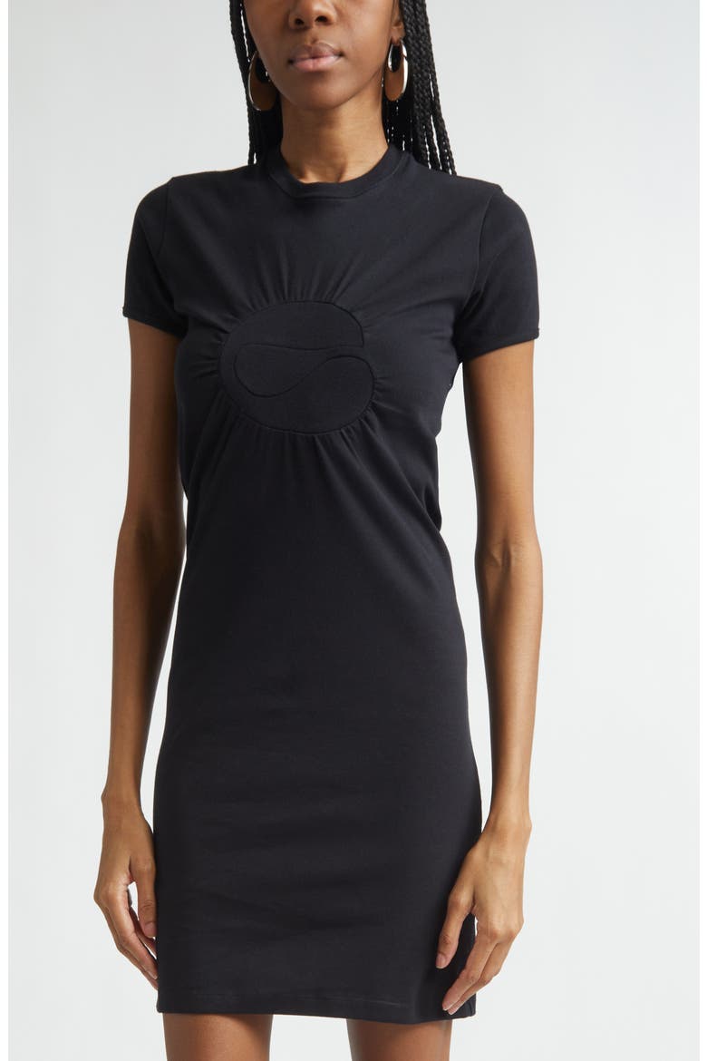 C-Logo Gathered Organic Cotton Minidress, Alternate, color, BLACK