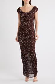 Black Halo Evangeline Polka Dot Mesh Gown