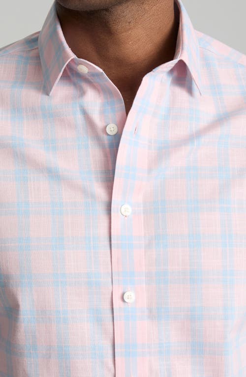 Untuckit Clark Plaid Slub Wrinkle Free Cotton Button-up Shirt In Light Pink
