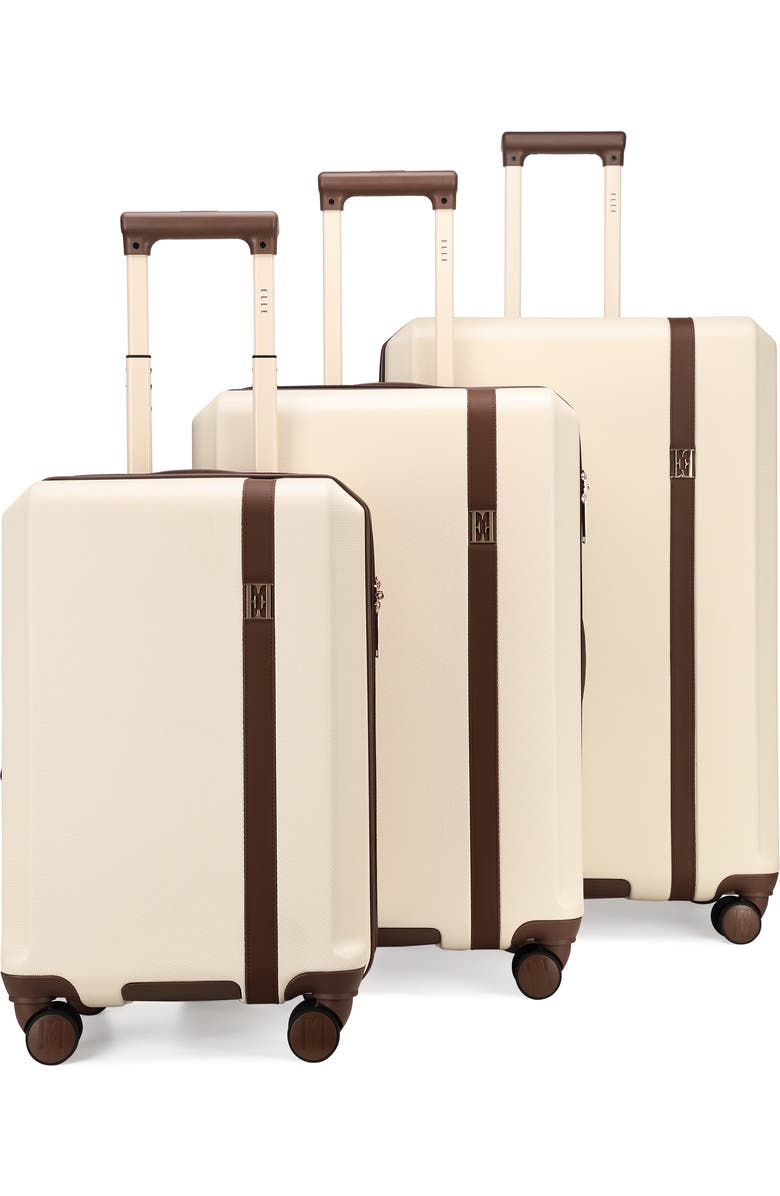 ELLE Luxe Journey 3 Piece Expandable Retro Spinner Luggage Set, Main, color, Champagne