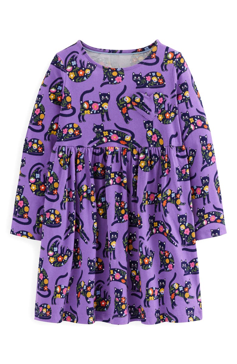 Mini Boden Kids' Long Sleeve Heart Pocket Cotton Jersey Dress, Main, color, 