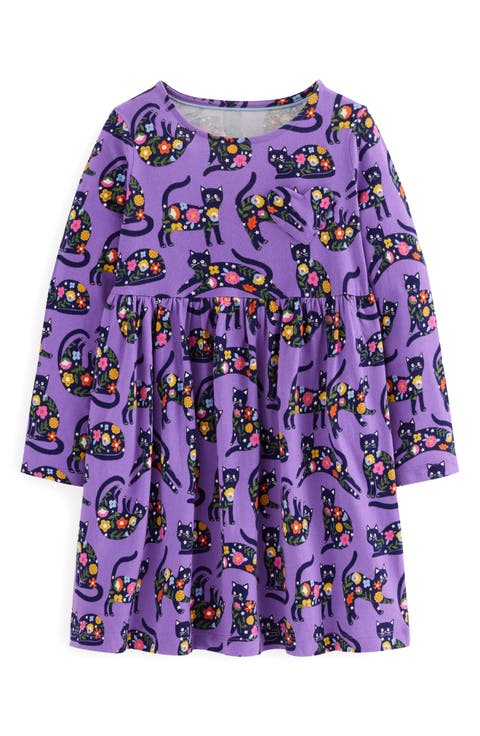 Kids' Long Sleeve Heart Pocket Cotton Jersey Dress (Toddler, Little Kid & Big Kid)