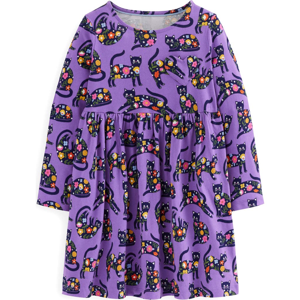Mini Boden Kids' Long Sleeve Heart Pocket Cotton Jersey Dress In Blue