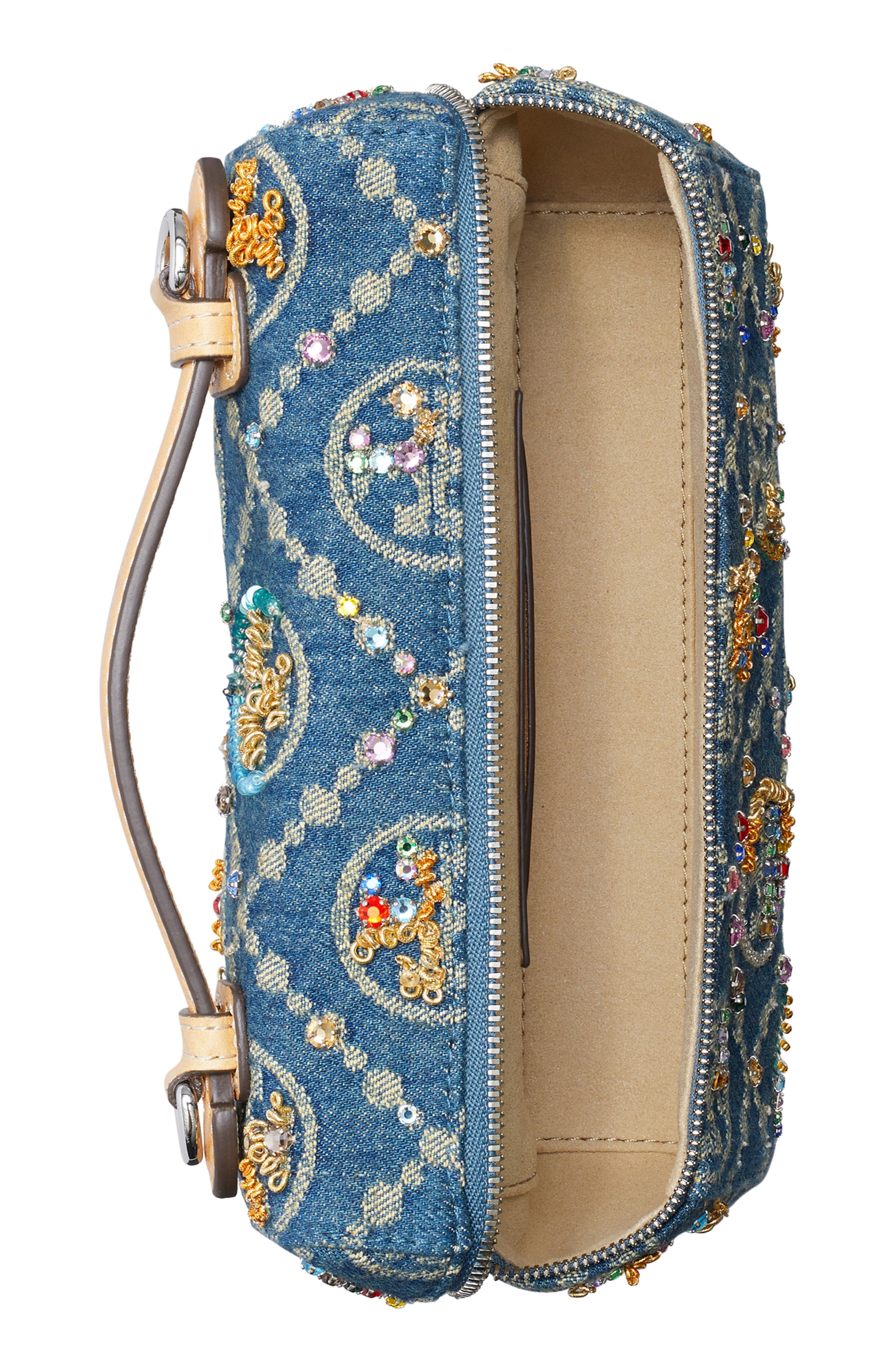 Romy T Monogram Embellished Denim Slim Handbag, Alternate, color, DEEP ROYAL