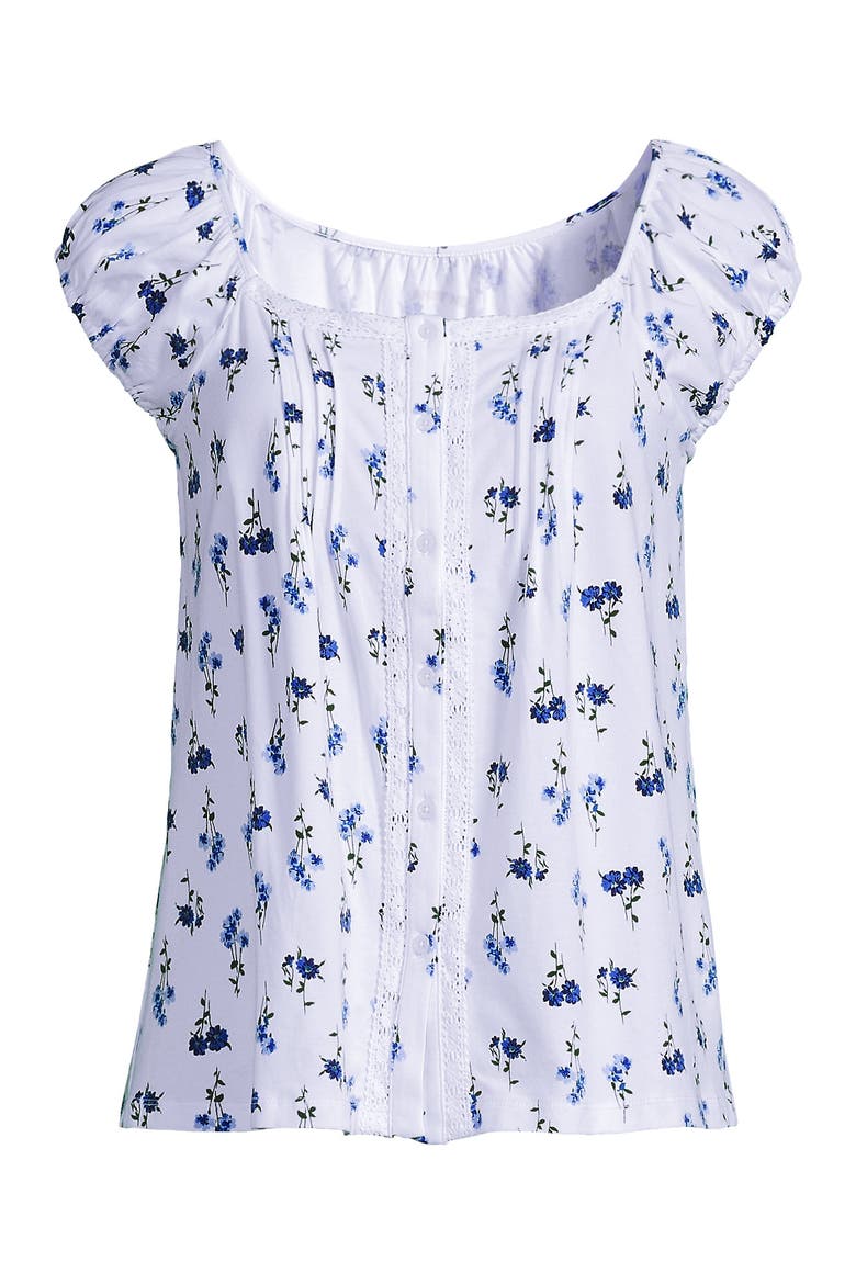 Sleeveless Lightweight Jersey Pintuck Button Front Blouse, Alternate, color, White/Clear Blue Sky Flowers