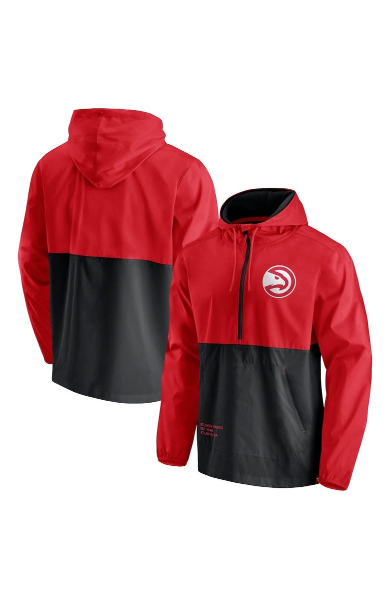 FANATICS Men's Fanatics Branded Red/Black Atlanta Hawks Anorak Windbreaker Half-Zip Hoodie Jacket, Main, color, 