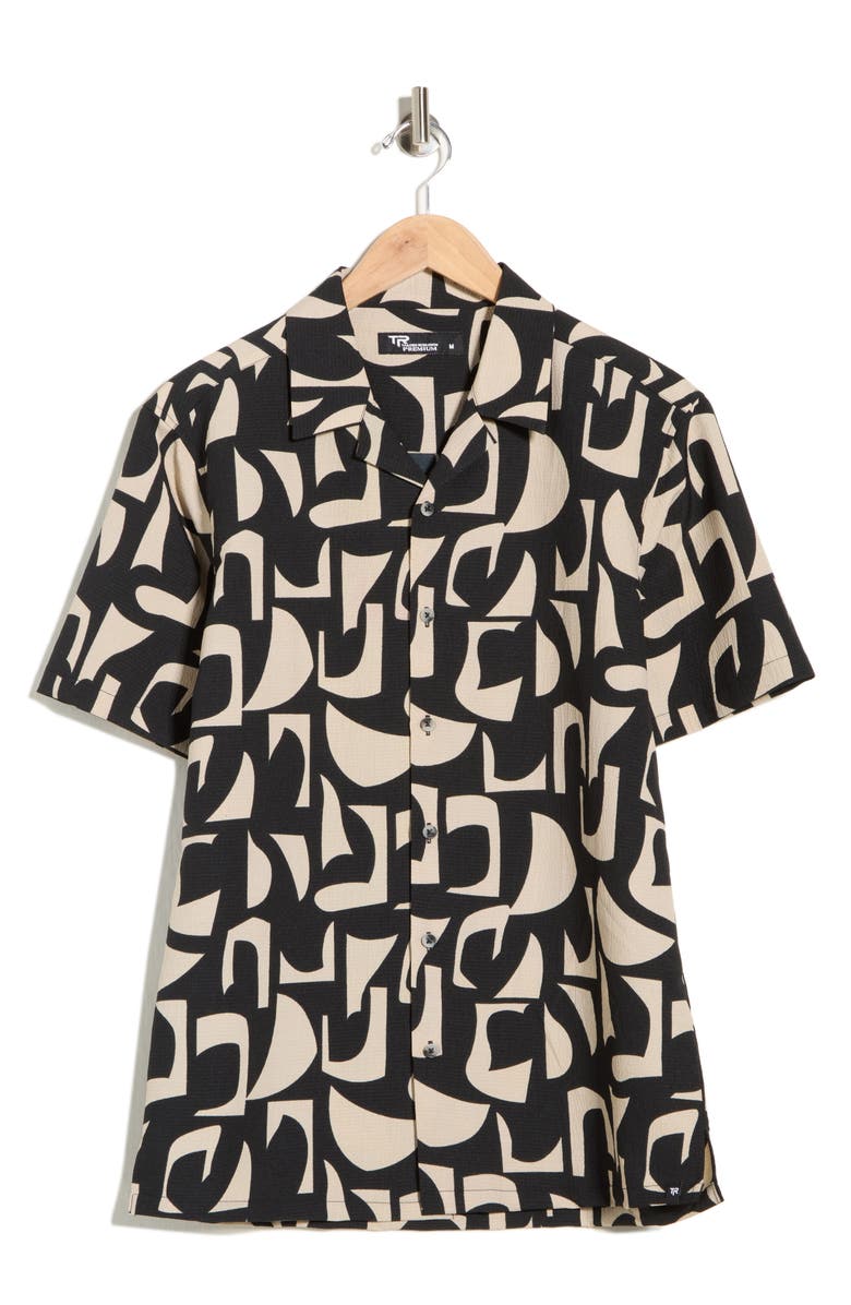 T.R. PREMIUM Abstract Print Camp Shirt, Main, color, Semolina