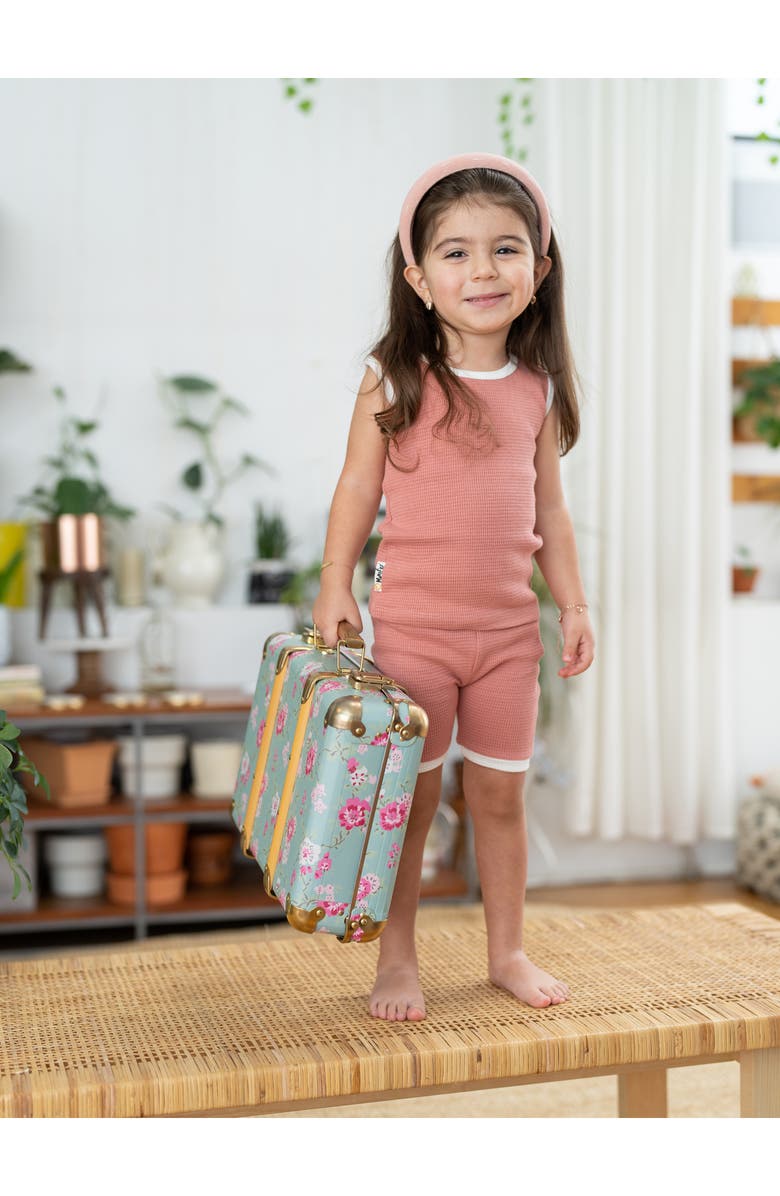 Manière Waffle Knit Cotton Tank & Shorts Set, Alternate, color, Salmon