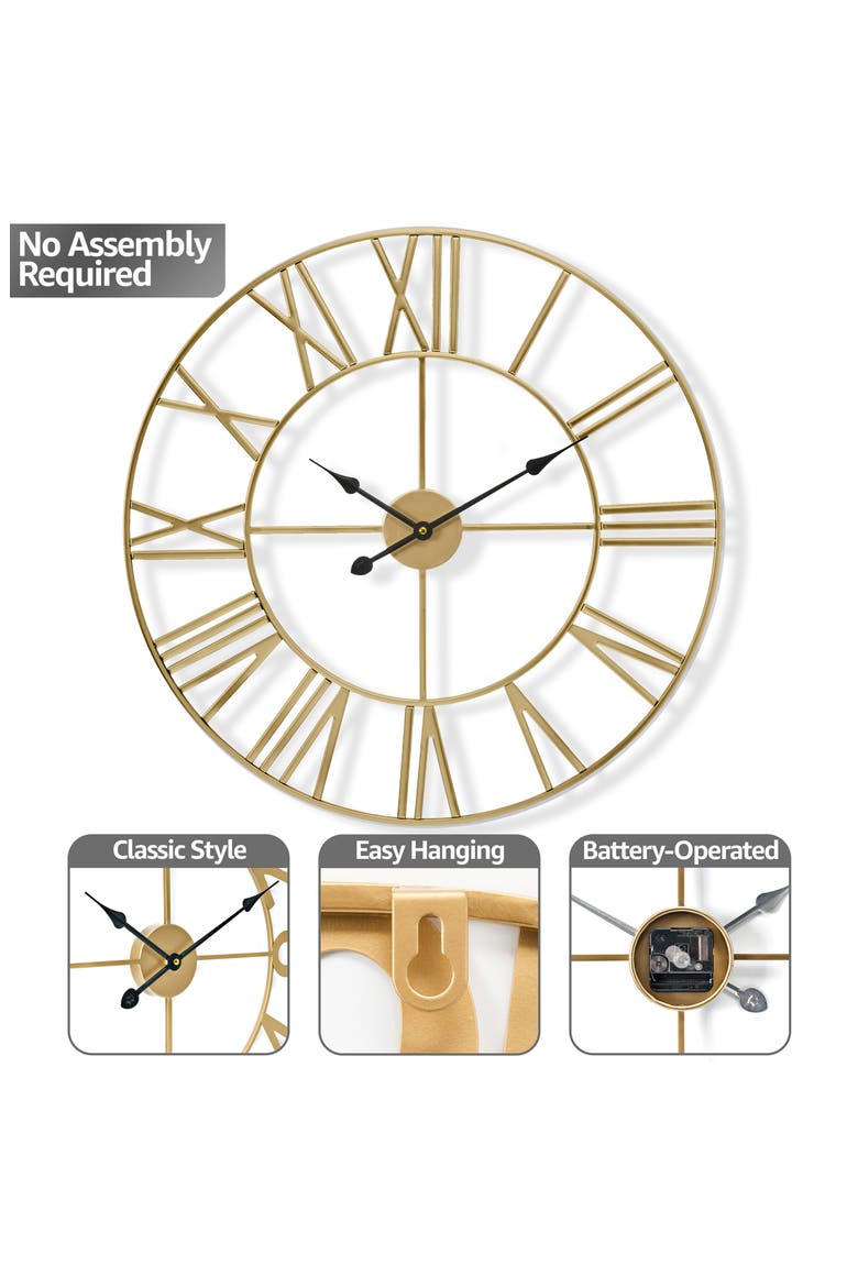 16 Inch Roman Numeral Wall Clock, Alternate, color, GOLD