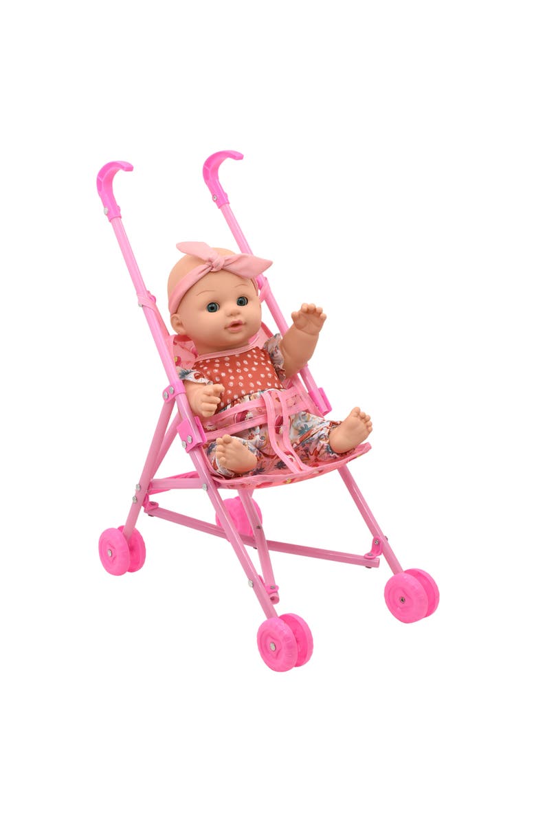 Little Darlings Out For A Stroll Flamingo Jumper Pink & Blue Outfit 12", 3+, Main, color, Multicolored