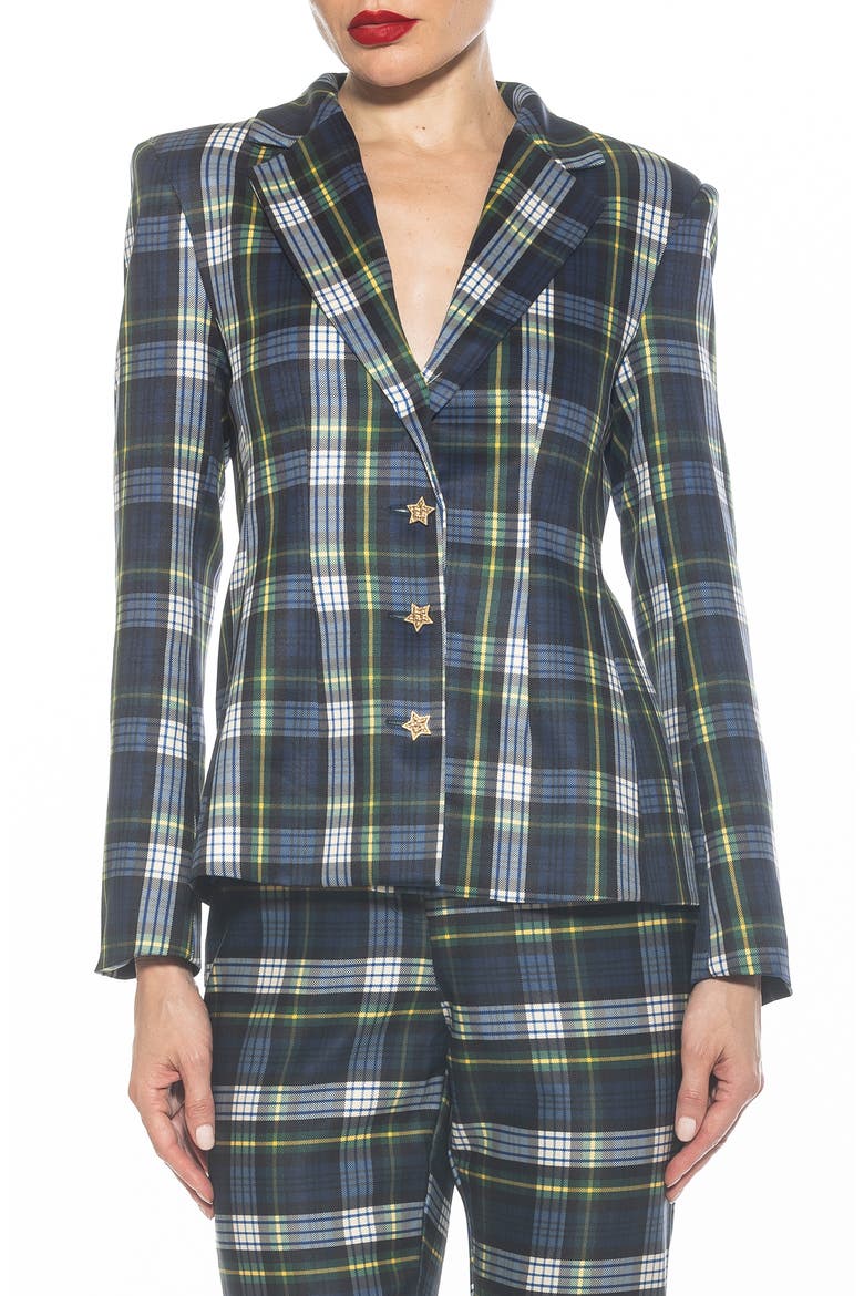 Gwen Jacket Star Button Blazer, Main, color, BLUE PLAID