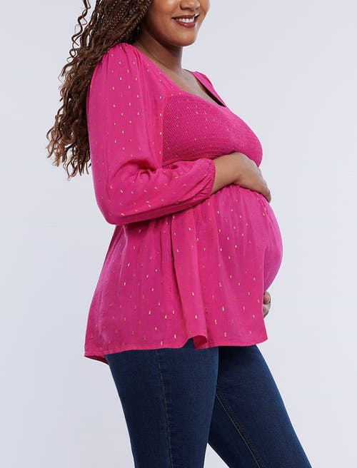Motherhood Maternity Smocked Square Neck Long Sleeve Babydoll Maternity Top In Carabet