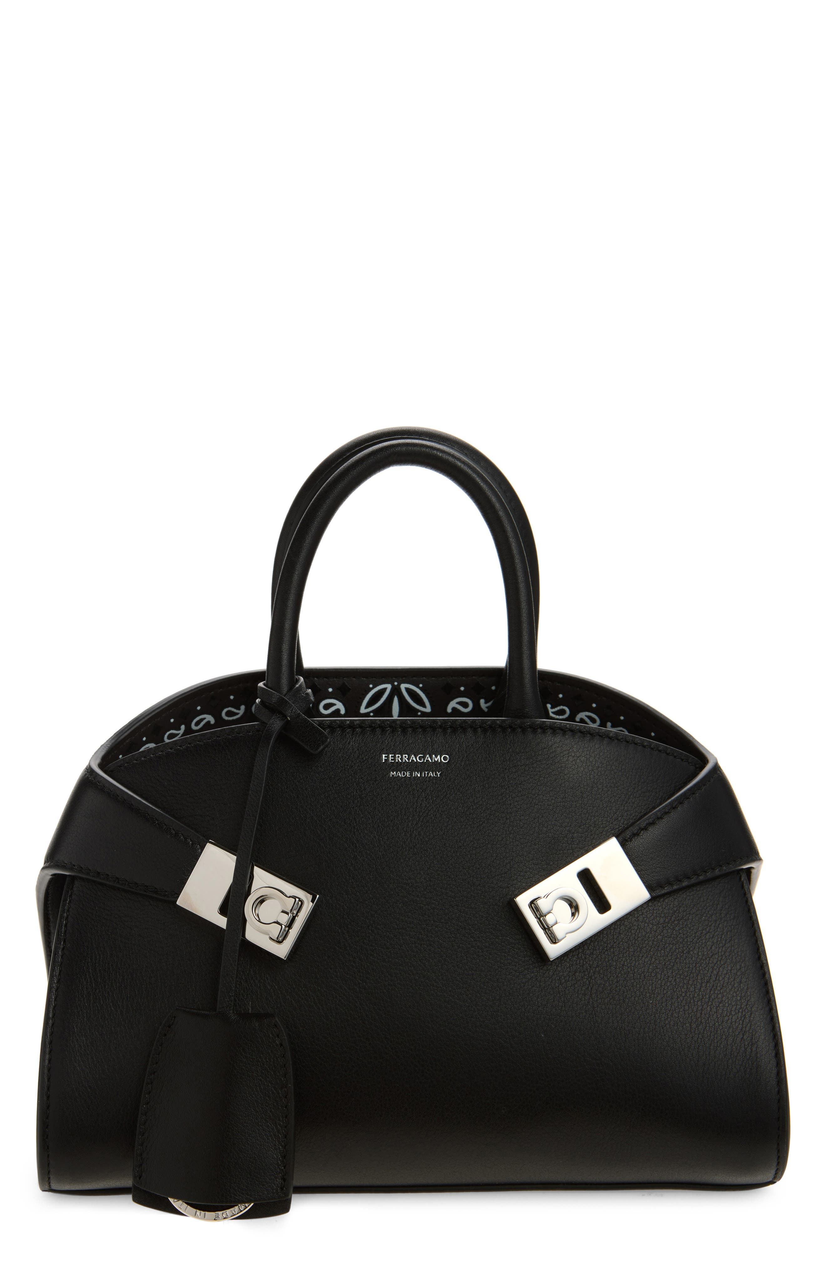 Mini Hug Leather Top Handle Bag, Main, color, BLACK