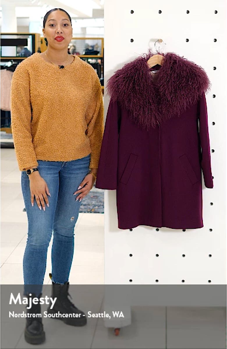 Wool Coccon Coat with Genuine Lamb Fur Trim, sales video thumbnail