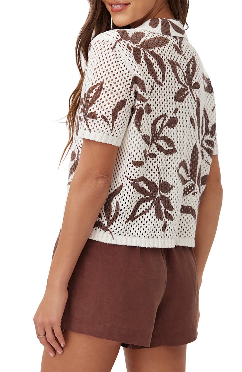 Bella Dahl Leaf Print Open Stitch Short Sleeve Cotton Sweater, Alternate, color,
