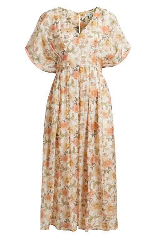 Mila Mae Floral Dolman Sleeve Midi Dress In Peach Floral