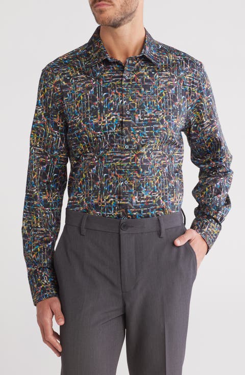 Maze Long Sleeve Cotton Button-Up Shirt