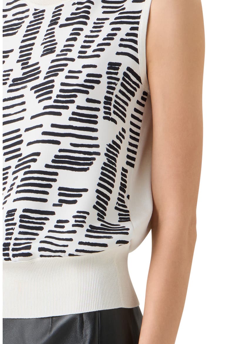 Dance Movements Print Sleeveless Mixed Media Silk Sweater, Alternate, color, ECRU-BLACK