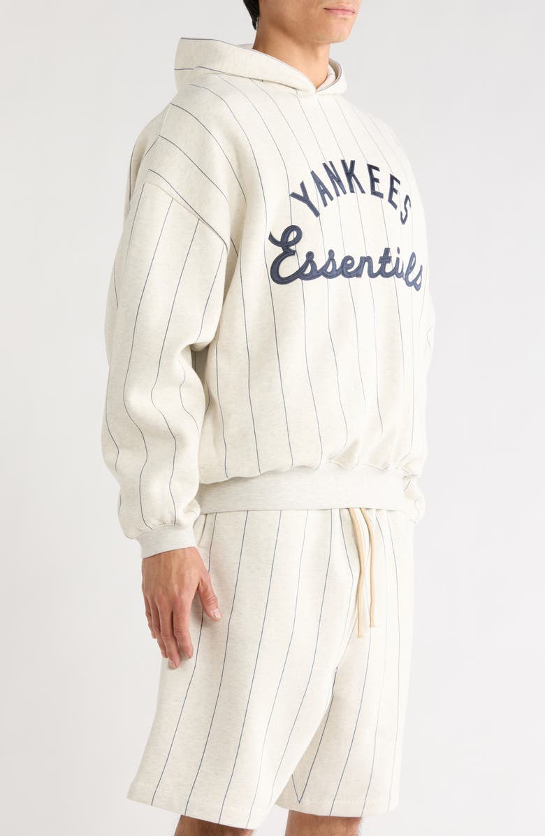 Fear of God Essentials x MLB Yankees Sport Cotton Blend Graphic Hoodie, Alternate, color, Oatmeal Heather/ Pinstripes