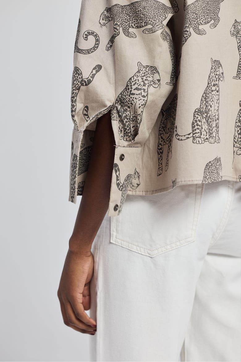 Oversized Cropped Button-Down Shirt, Alternate, color, Grey