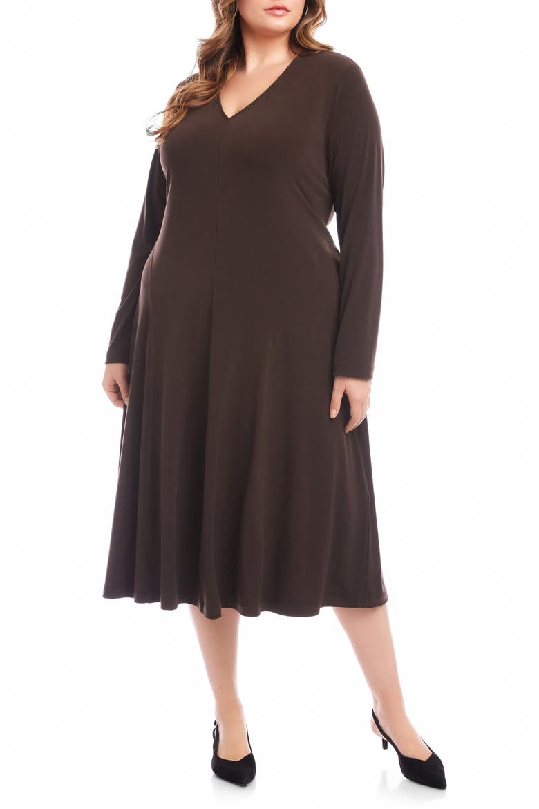 Kate Long Sleeve Travel Jersey Midi Dress, Main, color, BROWN