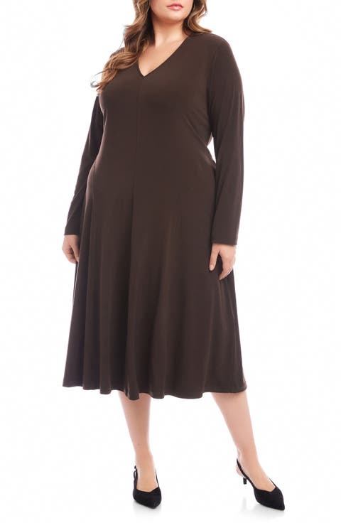 Kate Long Sleeve Jersey Midi Dress (Plus)