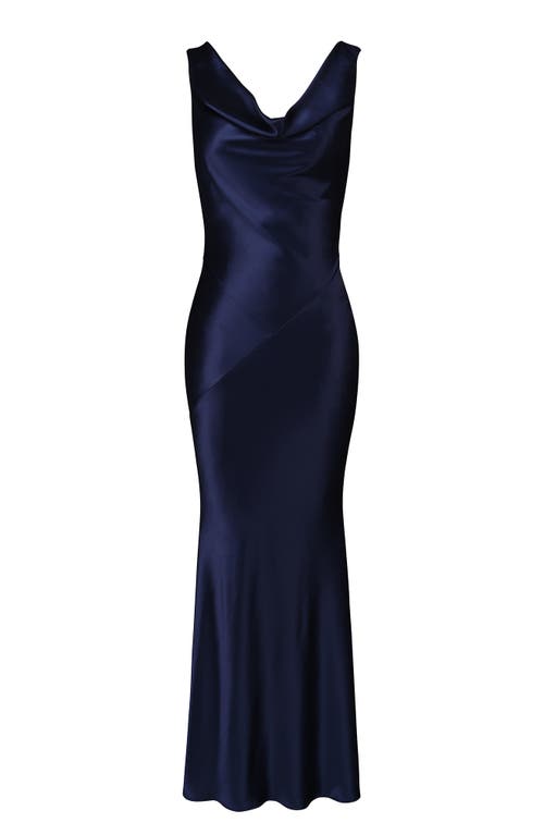 House Of Cb Womens Blue Safaira Cowl-neck Satin Maxi Dress In Blue