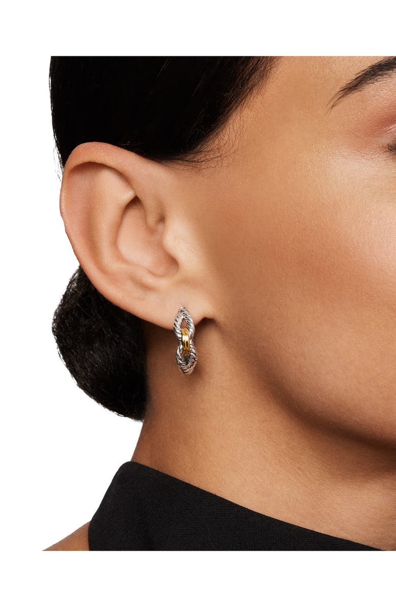 Cable Loop Hoop Earrings in Sterling Silver with 18K Yellow Gold, 22mm