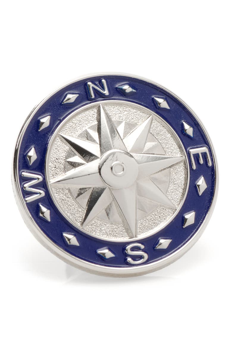 Blue Compass Lapel Pin, Main, color, SILVER
