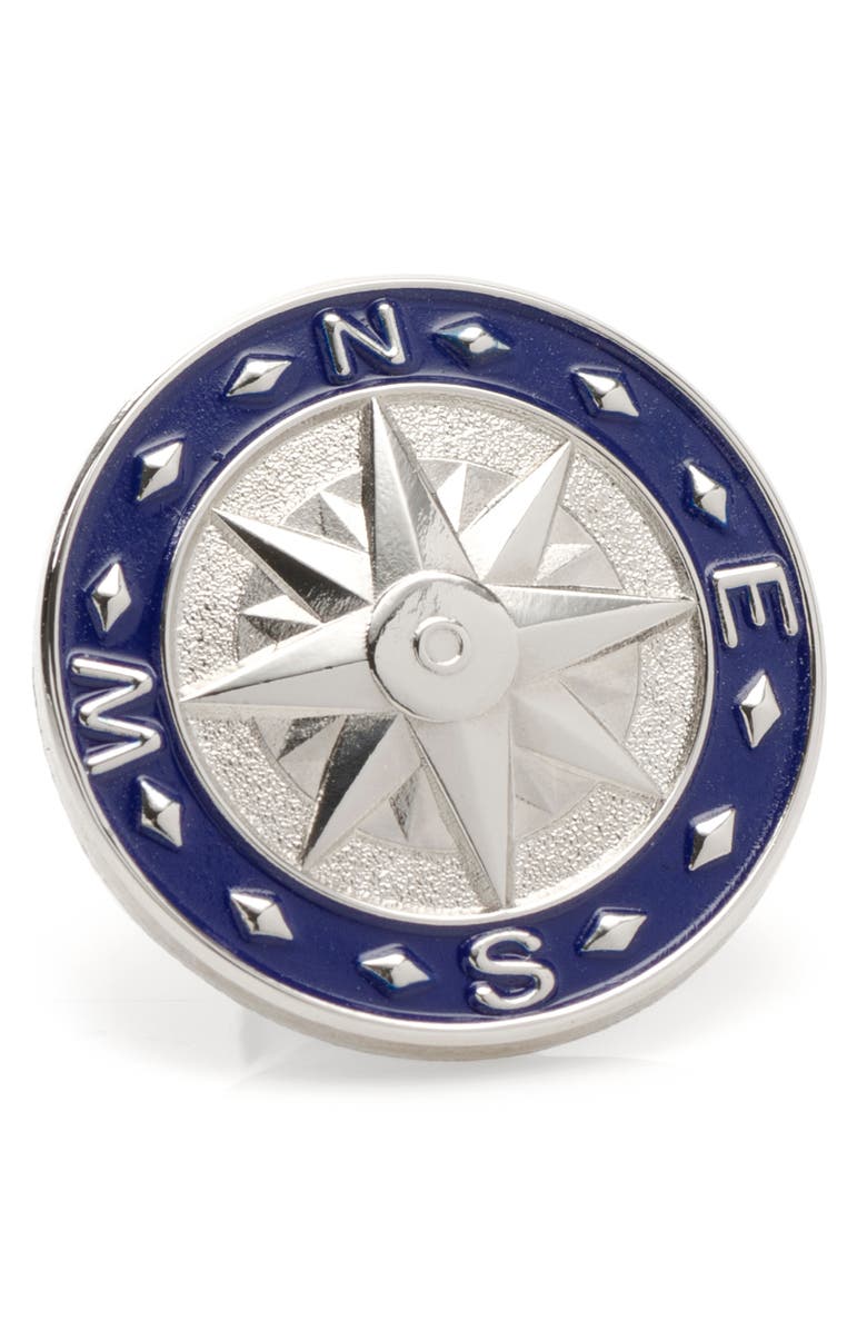 Cufflinks, Inc. Blue Compass Lapel Pin, Main, color, Silver