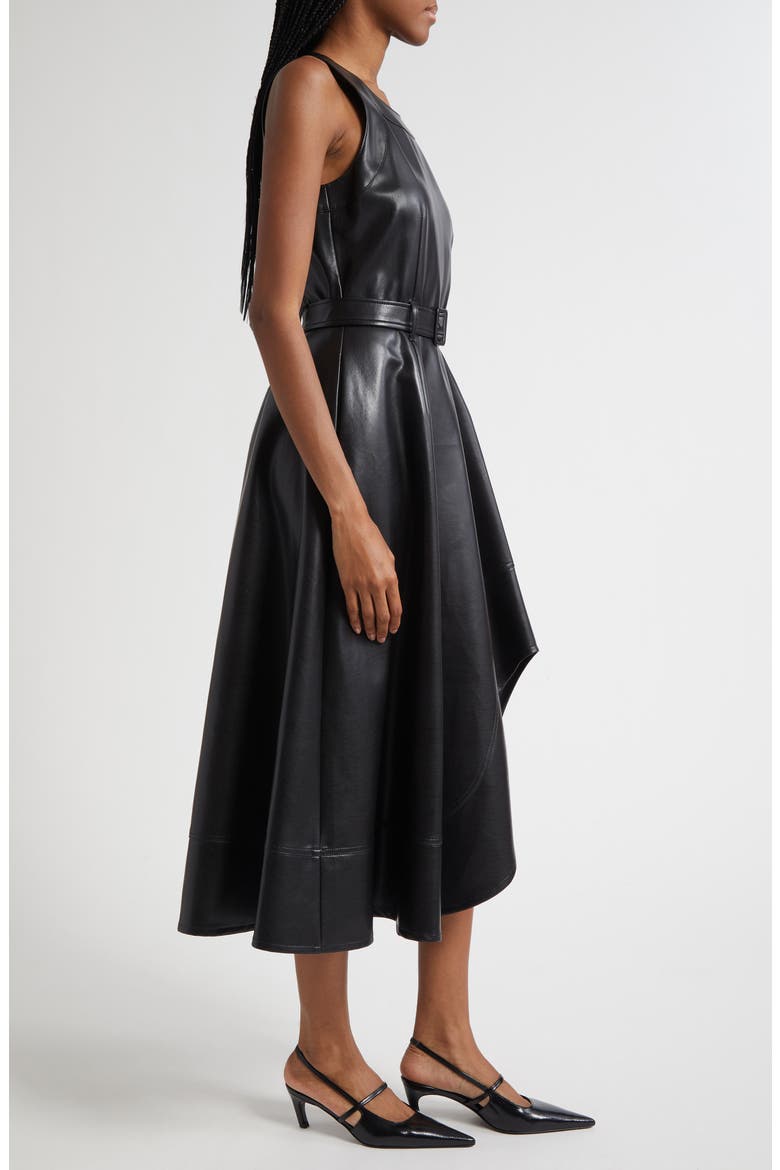 Zelda Faux Leather High Low Hem Dress, Alternate, color, BLACK