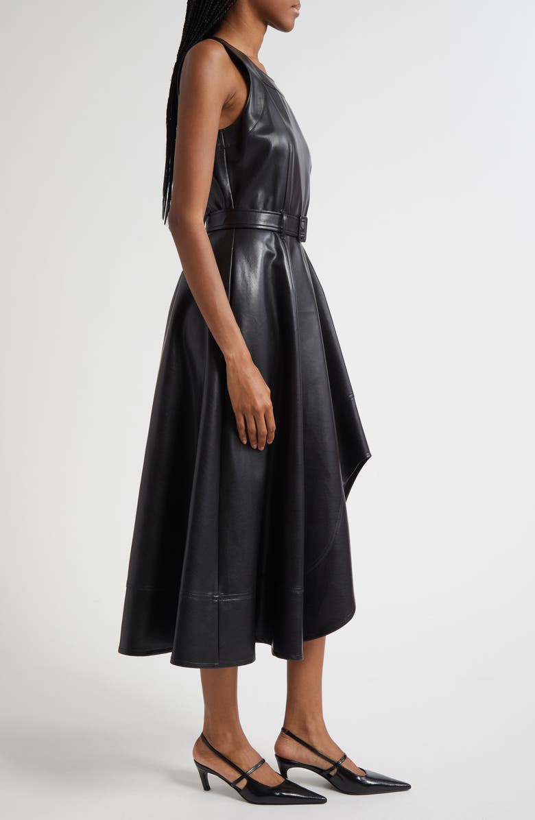 Cinq à Sept Zelda Faux Leather High Low Hem Dress, Alternate, color, Black
