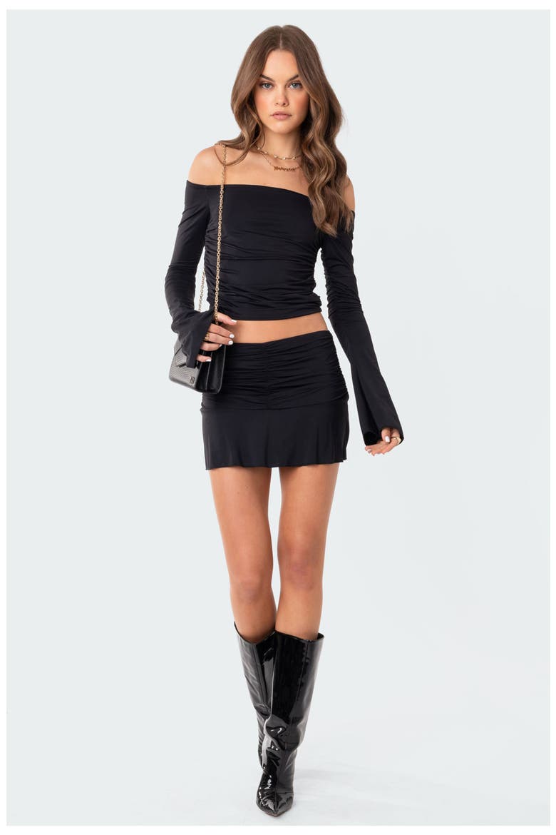 Corey Ruched Low Rise Miniskirt, Alternate, color, BLACK