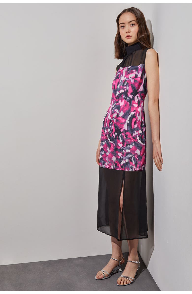 Ming Wang Floral Midi Sheath Dress, Alternate, color, Mulberry/Granite/Black/Ivory