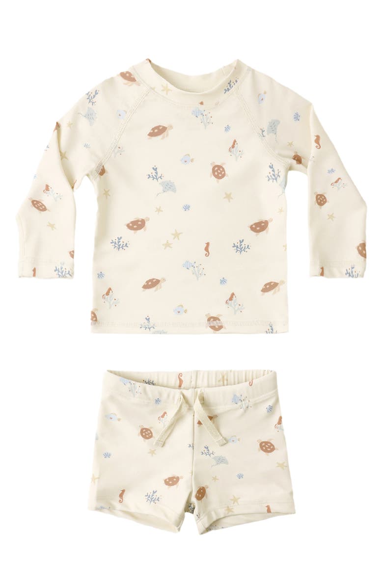 Rylee + Cru Kids" Aquatic Long Sleeve Two-Piece Rashguard Swimsuit, Alternate, color, Natural