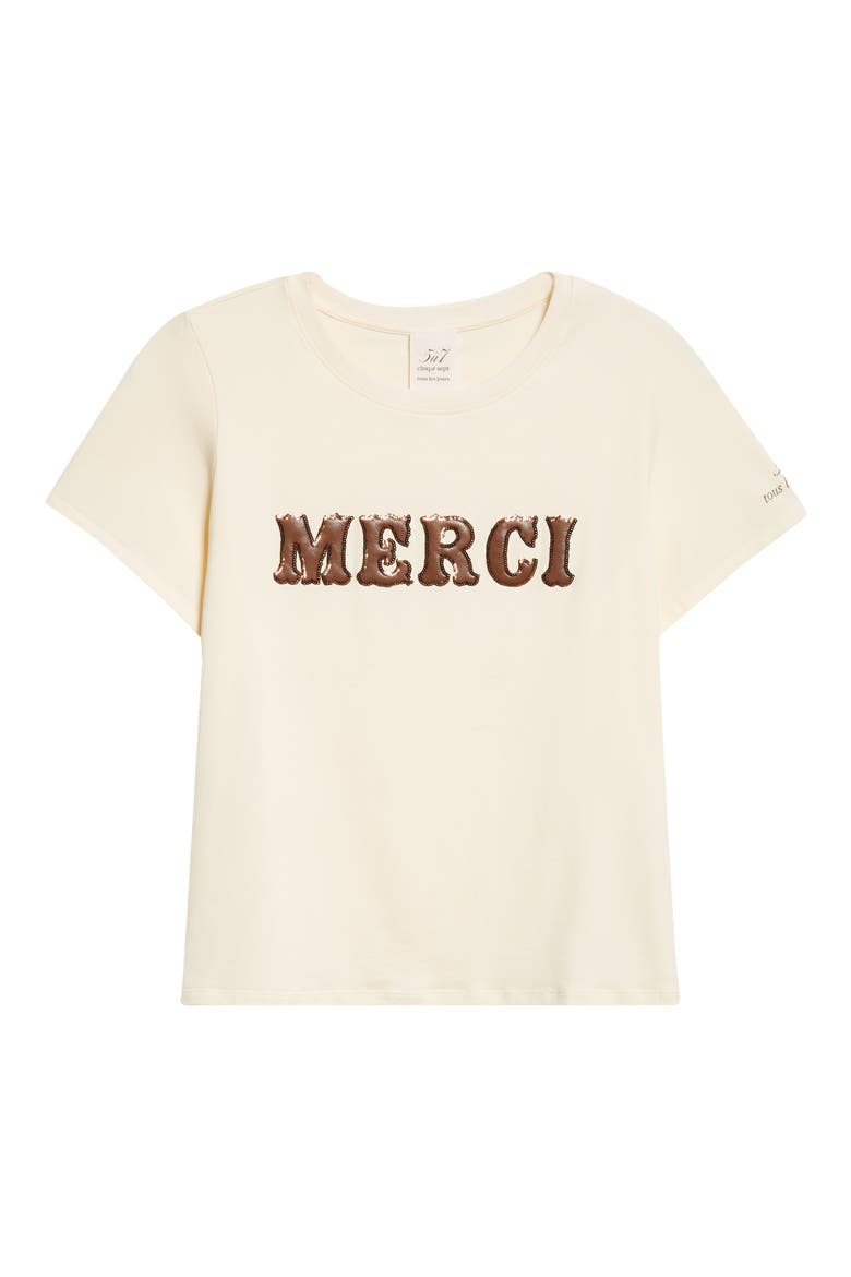 Faux Leather Appliqué Shrunken T-Shirt, Alternate, color, GARDENIA/DARK SEPIA