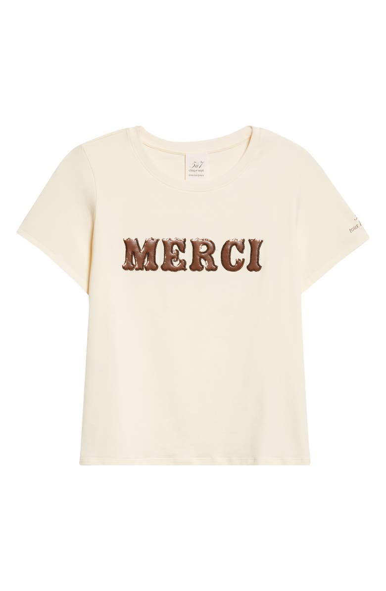 Cinq à Sept Faux Leather Appliqué Shrunken T-Shirt, Alternate, color, Gardenia/Dark Sepia