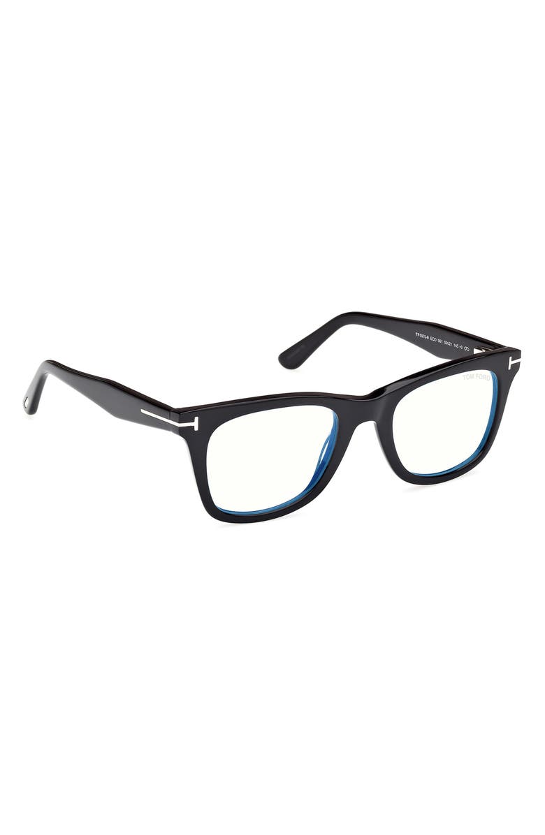 TOM FORD 50mm Square Blue Light Blocking Optical Glasses, Alternate, color, Black Eco / T Logo