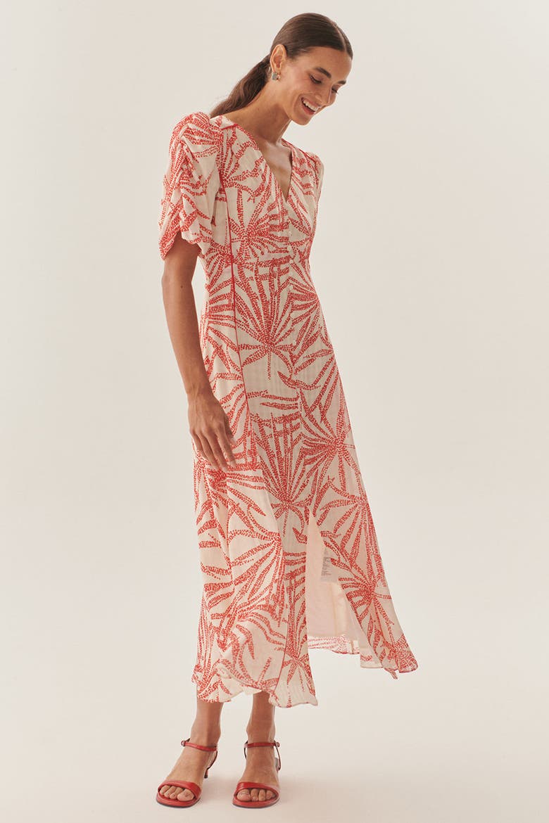 Adaline Midi Dress, Alternate, color, RED-BEIGE