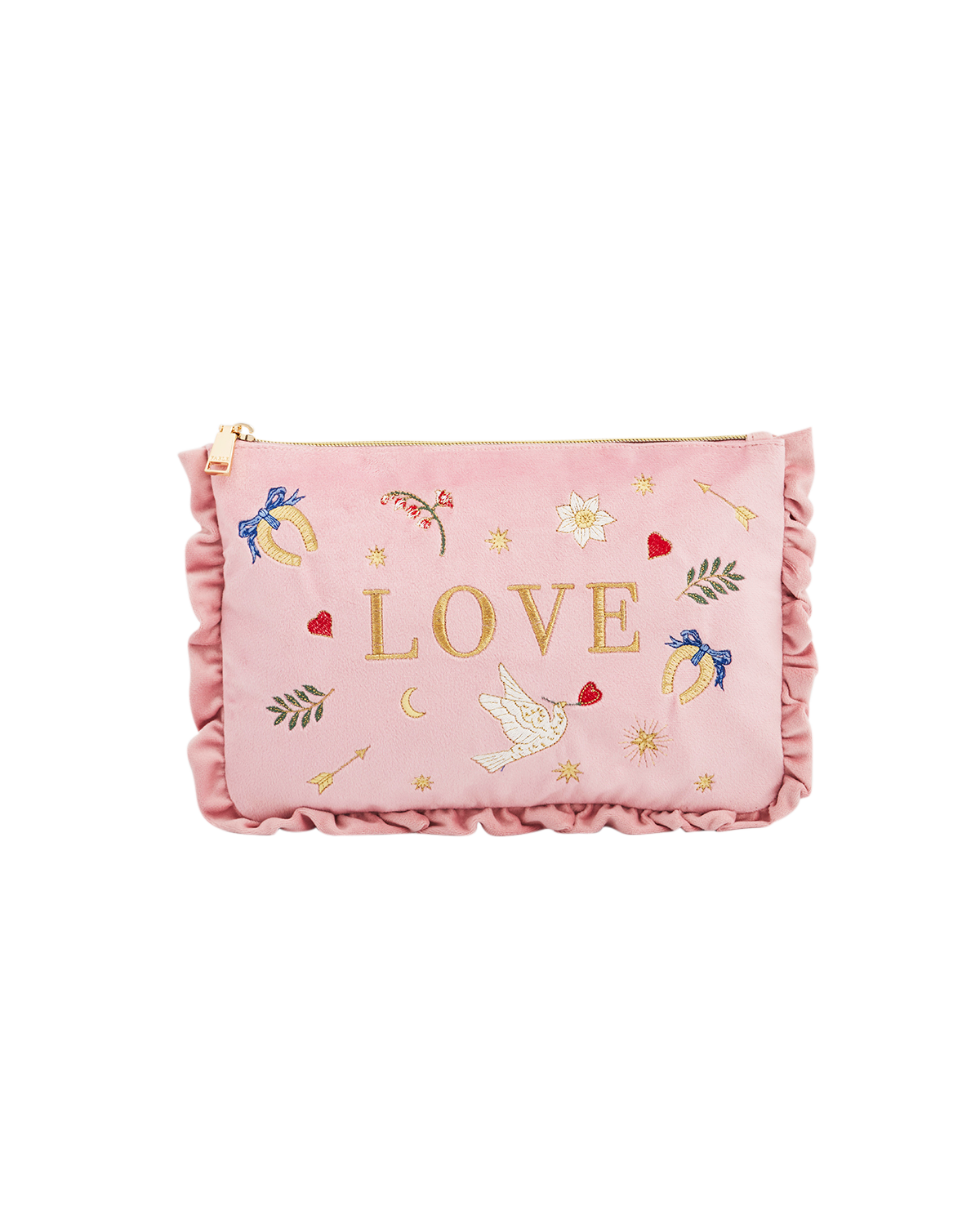 Love Scatter Velvet Embroidered Pouch, Main, color, Light/Pastel Pink