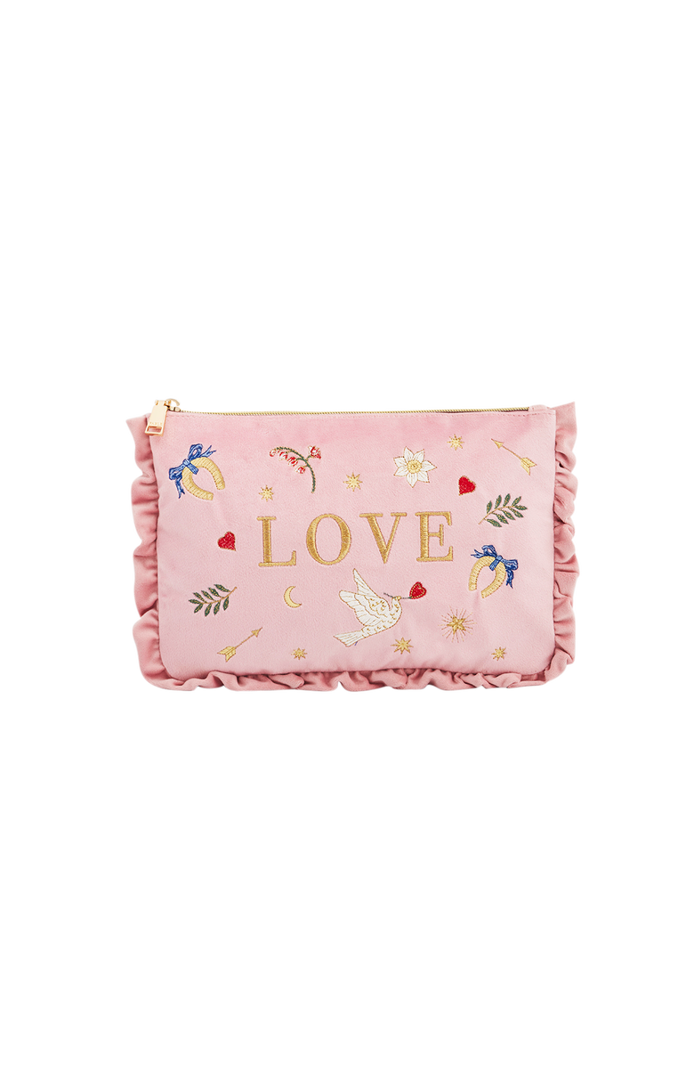 Fable England Love Scatter Velvet Embroidered Pouch, Main, color, Light/Pastel Pink
